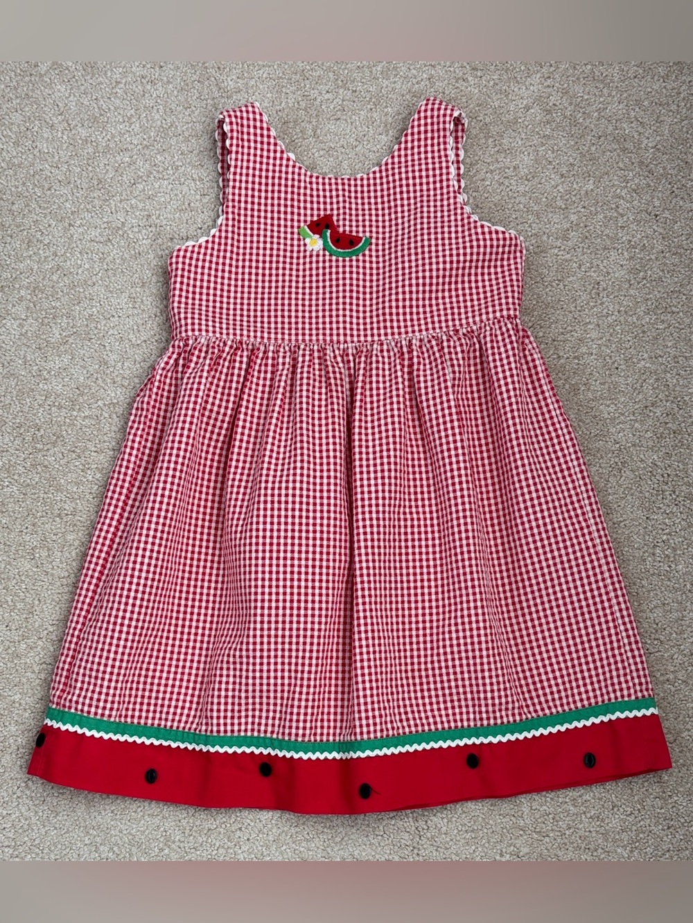Vintage Chez Ami by Patsy Aiken kids red gingham watermelon dress, size 2